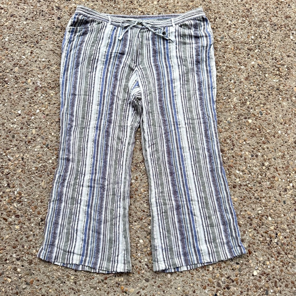 Lane Bryant Boho Wide Leg Linen Blend Striped Beach Coastal  Pants Size 18/20